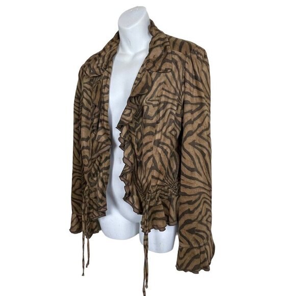 Joseph Ribkoff Veston Jacket Sz 12 Brown Zebra Print Open Waterfall Drawstring - Picture 6 of 10